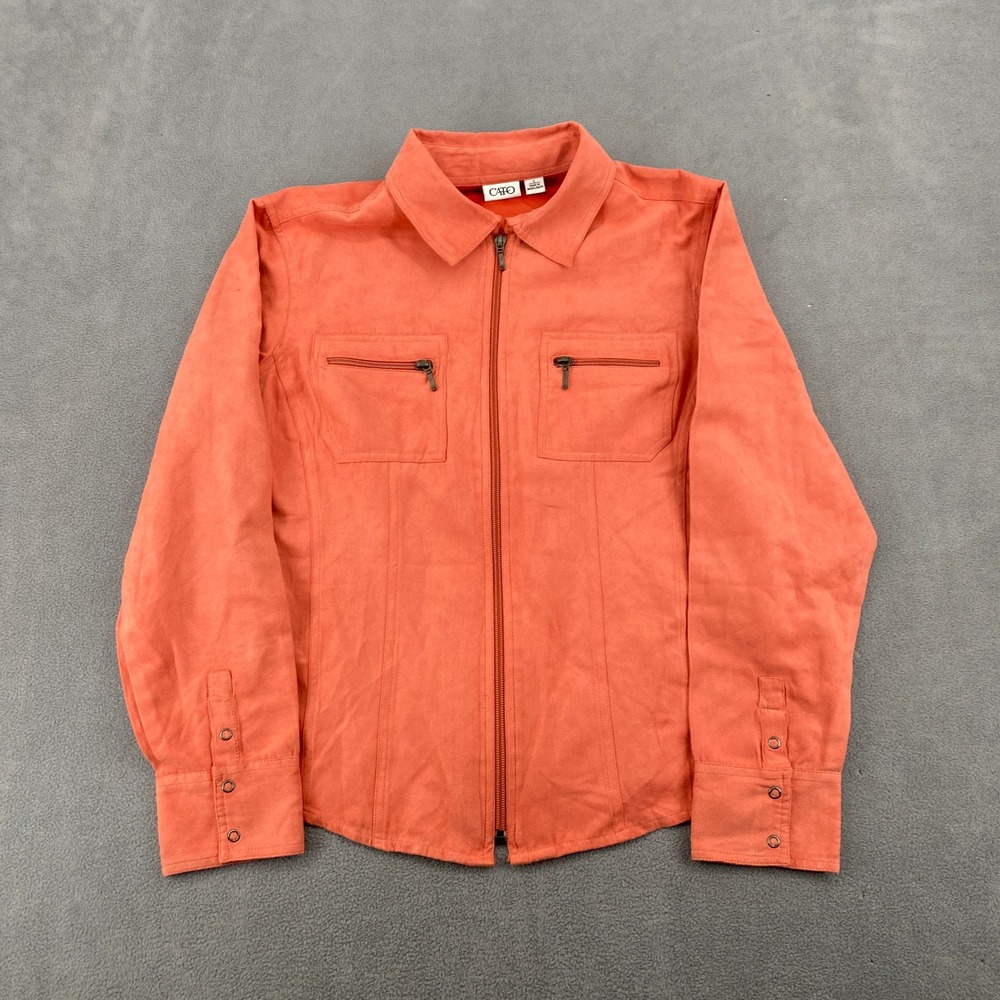 Cato Coral Orange Faux Suede Button Down Shirt Long Sleeve Top Womens Large
